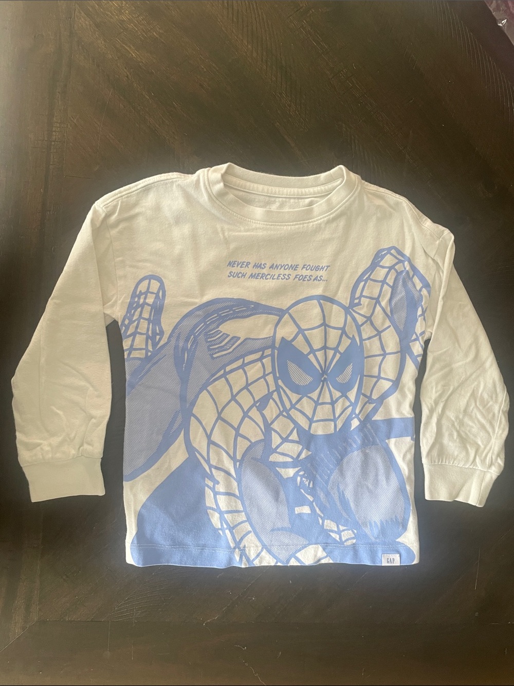 GAP White Long Sleeve Spider-Man Graphic Tee with Light Blue Print